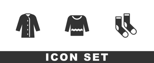 Set Raincoat, Sweater and Socks icon. Vector — Stock Vector