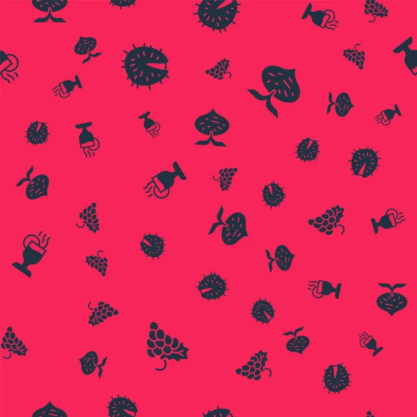 Zet druivenfruit, kastanje, glühwein en biet op naadloos patroon. Vector — Stockvector