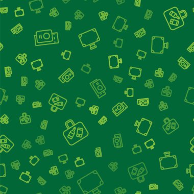 Pasaportu biletle, bavulla ve pürüzsüz bir şablonla ayarla. Vektör