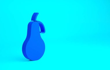Mavi armut simgesi mavi arkaplanda izole edildi. Yaprak sembollü meyve. Minimalizm kavramı. 3d illüstrasyon 3B canlandırma
