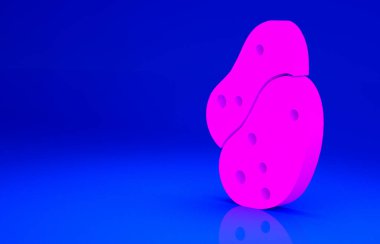 Mavi arkaplanda izole edilmiş pembe patates ikonu. Minimalizm kavramı. 3d illüstrasyon 3B canlandırma