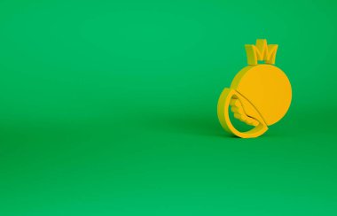 Yeşil arkaplanda turuncu domates ikonu izole edildi. Minimalizm kavramı. 3d illüstrasyon 3B canlandırma