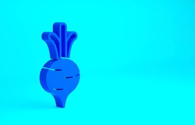 Mavi arka planda yaprak simgesi olan mavi pancar. Doğal Kök. Yiyecek için sebze karışımı. Minimalizm kavramı. 3d illüstrasyon 3B canlandırma