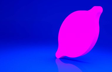 Pembe Limon simgesi mavi arkaplanda izole edilmiş. Minimalizm kavramı. 3d illüstrasyon 3B canlandırma