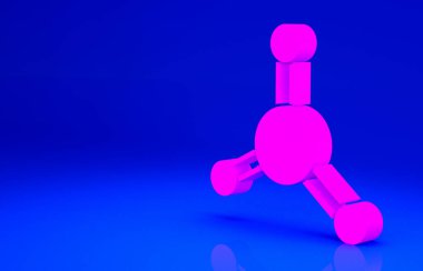 Pembe Molekül simgesi mavi arkaplanda izole edilmiş. Kimya moleküllerinin yapısı, fen öğretmenlerinin yenilikçi eğitim posteri. Minimalizm kavramı. 3d illüstrasyon 3B canlandırma