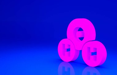 Su damlaları için Pembe Kimya formülü mavi arkaplanda izole edilmiş H2O şekilli ikon. Minimalizm kavramı. 3d illüstrasyon 3B canlandırma