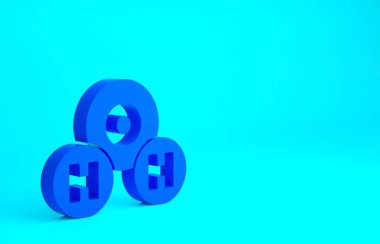 Mavi Kimyasal Su damlaları formülü mavi arkaplanda izole edilmiş H2O şekilli ikon. Minimalizm kavramı. 3d illüstrasyon 3B canlandırma