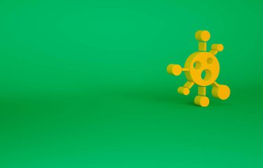 Turuncu molekül simgesi yeşil arkaplanda izole edildi. Kimya moleküllerinin yapısı, fen öğretmenlerinin yenilikçi eğitim posteri. Minimalizm kavramı. 3d illüstrasyon 3B canlandırma