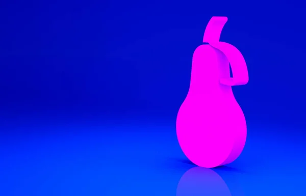 Ícone Pink Pear isolado no fundo azul. Fruta com símbolo de folha. Conceito de minimalismo. 3D ilustração 3D render — Fotografia de Stock