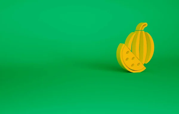 Ícone de melancia laranja isolado no fundo verde. Conceito de minimalismo. 3D ilustração 3D render — Fotografia de Stock