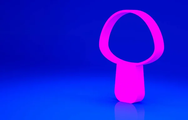 Rózsaszín gomba ikon elszigetelt kék alapon. Minimalizmus koncepció. 3d illusztráció 3D render — Stock Fotó