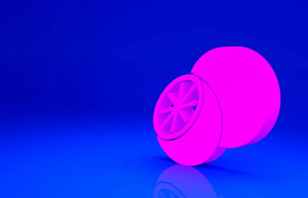 青の背景にピンクオレンジ色のフルーツアイコン。最小限の概念。3Dイラスト3Dレンダリング — ストック写真