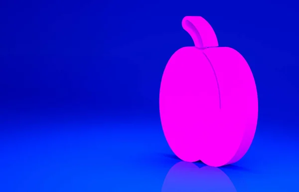 Icono de fruta de ciruela rosa aislado sobre fondo azul. Concepto minimalista. 3D ilustración 3D render — Foto de Stock