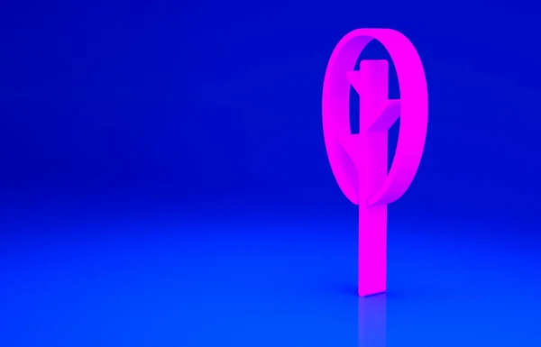 Różowa ikona szpinaku na niebieskim tle. Koncepcja minimalizmu. Ilustracja 3D 3D renderowania — Zdjęcie stockowe