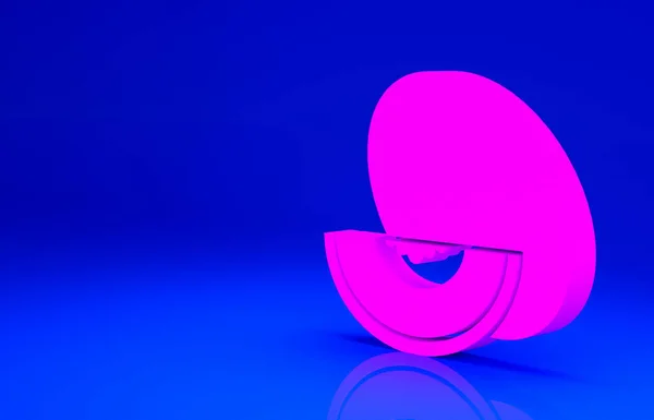 ブルーの背景にピンクのメロンの果実のアイコンが孤立。最小限の概念。3Dイラスト3Dレンダリング — ストック写真
