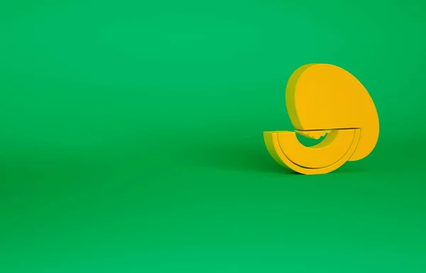Naranja icono de la fruta del melón aislado sobre fondo verde. Concepto minimalista. 3D ilustración 3D render — Foto de Stock