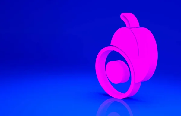 Rózsaszín szilva gyümölcs ikon elszigetelt kék alapon. Minimalizmus koncepció. 3d illusztráció 3D render — Stock Fotó