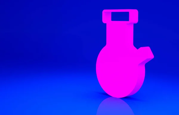 Mavi arka planda pembe test tüpü ve kimyasal test ikonu izole edildi. Laboratuvar cam levhası. Minimalizm kavramı. 3d illüstrasyon 3B canlandırma — Stok fotoğraf