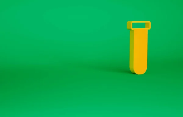 Orange Test tube and flask chemical laboratory test icon isolado em fundo verde. Sinal de vidro de laboratório. Conceito de minimalismo. 3D ilustração 3D render — Fotografia de Stock