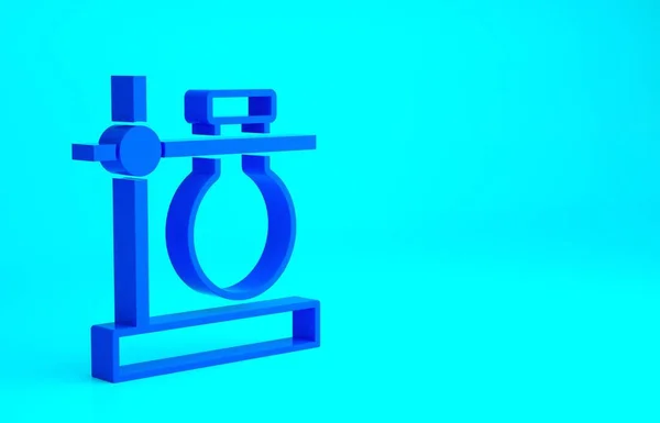 파란 배경에 고립된 스탠드 아이콘에 청색 유리 시험관 플라스크. 실험 장비. 미니멀리즘의 개념입니다. 3d 삽화 3D 렌더링 — 스톡 사진