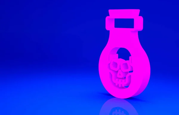 Veneno rosa no ícone da garrafa isolado no fundo azul. Garrafa de veneno ou toxina química venenosa. Conceito de minimalismo. 3D ilustração 3D render — Fotografia de Stock