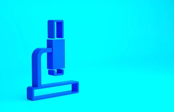 青い背景に分離された青い顕微鏡アイコン。化学、医薬品、微生物学的拡大ツール。最小限の概念。3Dイラスト3Dレンダリング — ストック写真