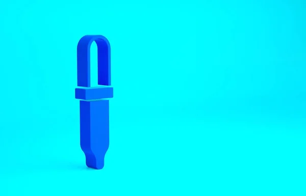 Icône Pipette bleue isolée sur fond bleu. Élément d'équipement médical, de laboratoire de chimie. Symbole médical. Concept de minimalisme. Illustration 3D rendu 3D — Photo