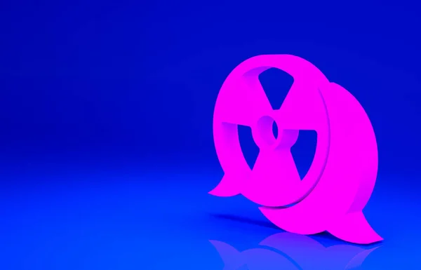 Pinkfarbenes radioaktives Symbol auf blauem Hintergrund. Radioaktives toxisches Symbol. Strahlengefahr. Minimalismus-Konzept. 3D Illustration 3D Renderer — Stockfoto