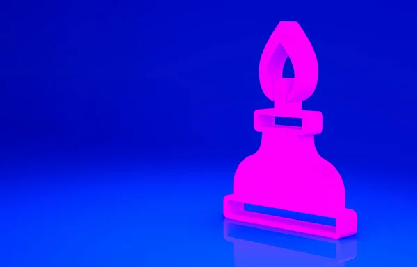 粉红色酒精或酒精燃烧器图标隔离在蓝色背景.化学设备。最低纲领的概念。3D渲染3D插图 — 图库照片