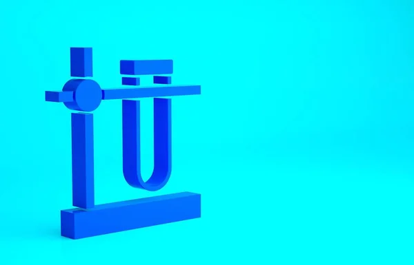 Frasco de tubo de ensayo de vidrio azul en el icono del soporte aislado sobre fondo azul. Equipo de laboratorio. Concepto minimalista. 3D ilustración 3D render — Foto de Stock