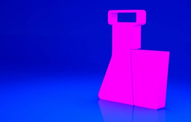 Mavi arka planda pembe test tüpü ve kimyasal test ikonu izole edildi. Laboratuvar cam levhası. Minimalizm kavramı. 3d illüstrasyon 3B canlandırma