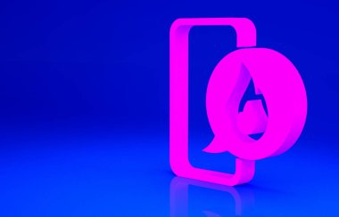 Mavi arka planda 911 'i arayan bir pembe cep telefonu var. Polis, ambulans, itfaiye, çağrı, telefon. Minimalizm kavramı. 3d illüstrasyon 3B canlandırma