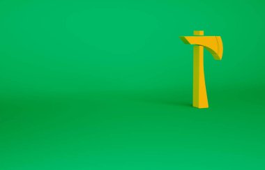 Turuncu itfaiyeci balta simgesi yeşil arka planda izole edildi. Yangın baltası. Minimalizm kavramı. 3d illüstrasyon 3B canlandırma