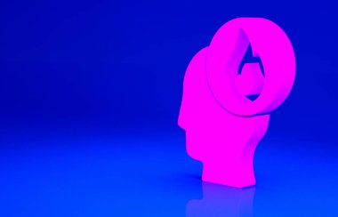 Pembe itfaiyeci ikonu mavi arka planda izole edilmiş. Minimalizm kavramı. 3d illüstrasyon 3B canlandırma