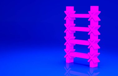 Pembe Yangın merdiven ikonu mavi arkaplanda izole edildi. Pompier merdiveni. İtfaiyeciler merdiveni sırıkla tırmanır. Minimalizm kavramı. 3d illüstrasyon 3B canlandırma