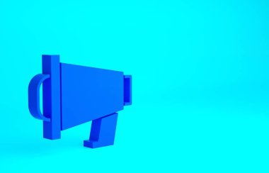 Mavi arkaplanda mavi megafon simgesi izole edildi. Sözcü işareti. Minimalizm kavramı. 3d illüstrasyon 3B canlandırma