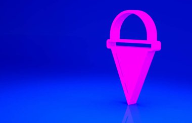 Pembe Ateş Kova ikonu mavi arka planda izole edildi. Metal koni kovası boş ya da yangın söndürme suyu var. Minimalizm kavramı. 3d illüstrasyon 3B canlandırma