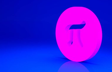 Pembe Pi sembolü simgesi mavi arkaplanda izole edilmiş. Minimalizm kavramı. 3d illüstrasyon 3B canlandırma