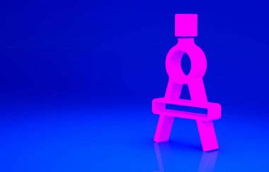 Pembe Çizim pusula simgesi mavi arkaplanda izole edildi. Pusula işareti. Çizim ve eğitim araçları. Geometrik alet. Minimalizm kavramı. 3d illüstrasyon 3B canlandırma