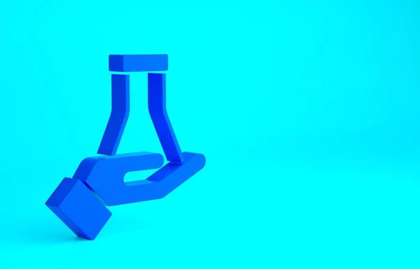 Ícone de teste do laboratório químico do tubo de teste azul e do frasco isolado no fundo azul. Sinal de vidro de laboratório. Conceito de minimalismo. 3D ilustração 3D render — Fotografia de Stock