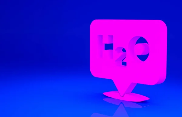 Rózsaszín kémiai képlet vízcseppek H2O alakú ikon elszigetelt kék alapon. Minimalizmus koncepció. 3d illusztráció 3D render — Stock Fotó
