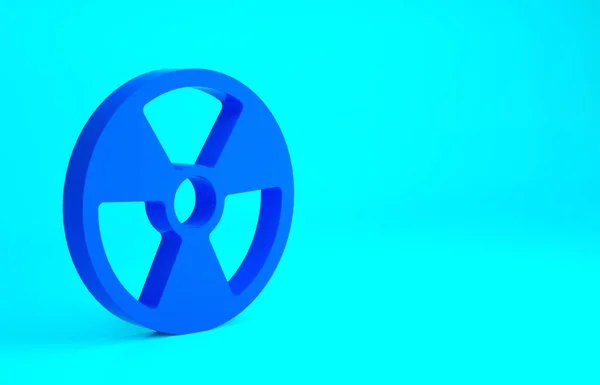 Ícone radioativo azul isolado no fundo azul. Símbolo tóxico radioactivo. Sinal de perigo de radiação. Conceito de minimalismo. 3D ilustração 3D render — Fotografia de Stock