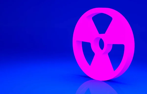 Pink Radioactive icon isolated on blue background. Radioactive toxic symbol. Radiation Hazard sign. Minimalism concept. 3d illustration 3D render