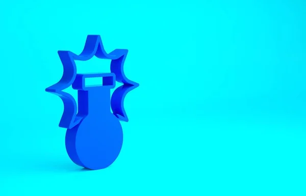 Blue Chemical Experiment, Explosion in der Flasche Symbol isoliert auf blauem Hintergrund. Chemische Explosion in einem Reagenzglas. Minimalismus-Konzept. 3D Illustration 3D Renderer — Stockfoto