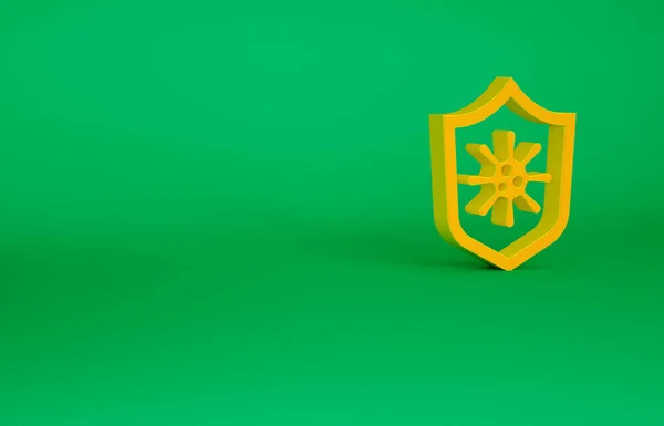 Orange Shield protecting from virus, germs and bacteria icon isolated on green background. Immune system concept. Corona virus 2019-nCoV. Minimalism concept. 3d illustration 3D render