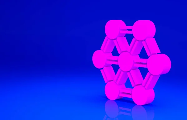 Pink Molecule icon isolated on blue background. Structure of molecules in chemistry, science teachers innovative educational poster. Minimalism concept. 3d illustration 3D render — Φωτογραφία Αρχείου