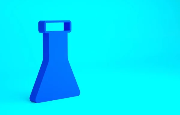 Blauwe reageerbuis en kolf chemisch laboratorium pictogram geïsoleerd op blauwe achtergrond. Laboratorium glaswerk bord. Minimalisme concept. 3d illustratie 3D renderen — Stockfoto