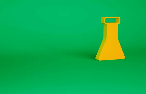 Orange Test tube and flask chemical laboratory test icon isolado em fundo verde. Sinal de vidro de laboratório. Conceito de minimalismo. 3D ilustração 3D render — Fotografia de Stock