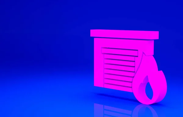 Pink Fire in brandende garage icoon geïsoleerd op blauwe achtergrond. Minimalisme concept. 3d illustratie 3D renderen — Stockfoto