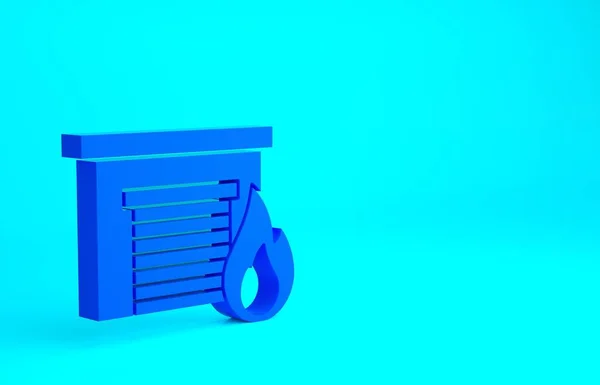 Blauw vuur in brandende garage icoon geïsoleerd op blauwe achtergrond. Minimalisme concept. 3d illustratie 3D renderen — Stockfoto